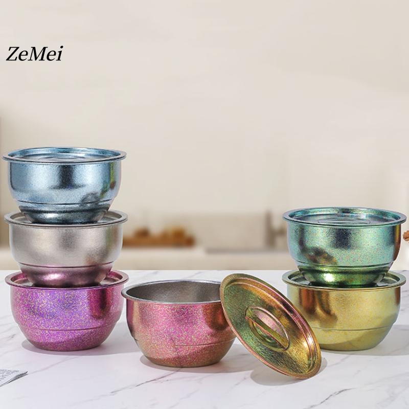 Pure Titanium Double-Wall Salad Bowl,With Lid Double-Layer Ice-Flake Cut Surface 12 Cm Home Food Storage Soup Bowl Tableware