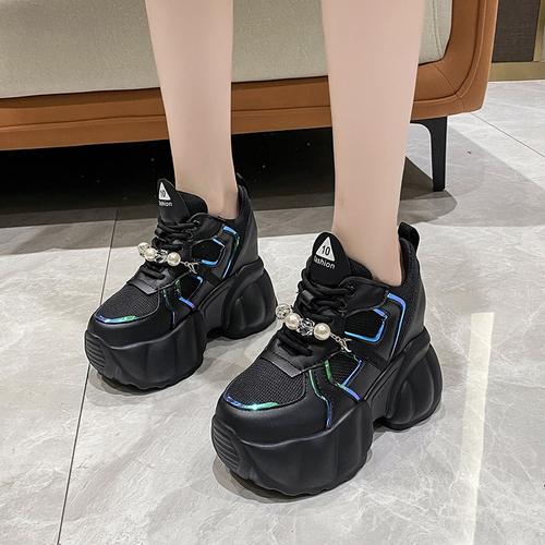 Fashion 10CM Thick Sole Autumn Sports Sneakers NEW Women High Platform Sneakers Breathable Mesh Shoes Women Wedges Heels Casual Shoes