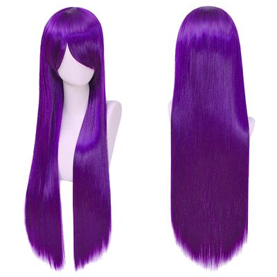 80cm Długie Syntetyczne Białe Fioletowe Peruki Cosplay Zielone Włosy Proste Srebrna Peruka Różny Włos Lolita Peruka z Grzywką