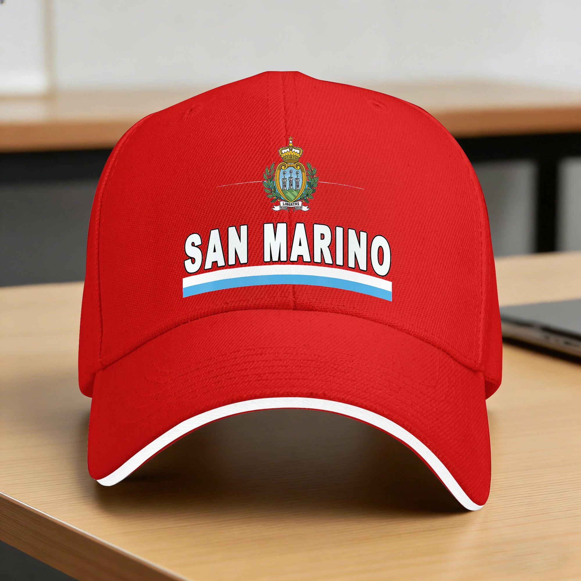 San Marino Flagge und Wappen Sportliche Baseballkappe Unisex-Teens Print Trucker-Kappe Mode Outdoor-Sport Sonnenschutz-Baseballkappen One Size red