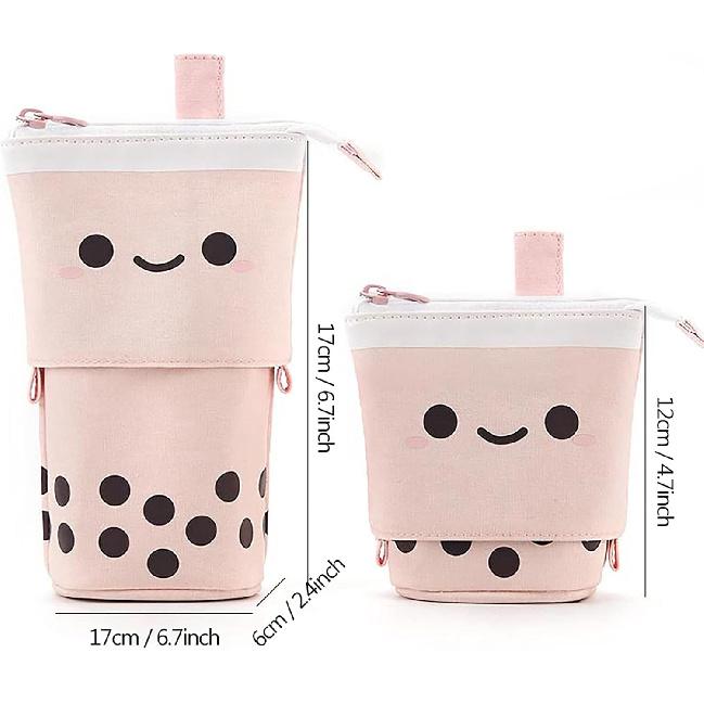 3 Pack Telescopic Pencil Pouch Bag Pop Up Pencil Case Stand Up Pen Holder Cute Polka Dot Canvas Pen Bag, Standing Stationery Case Holder for Students