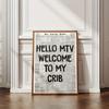 1 Stück "Hello MTV Welcome to My Crib" Retro 70er Jahre Typografie Poster, Art Deco Klassisch Modern Stil, 19.7x27.5in Rahmenlos Tinte Leinwand