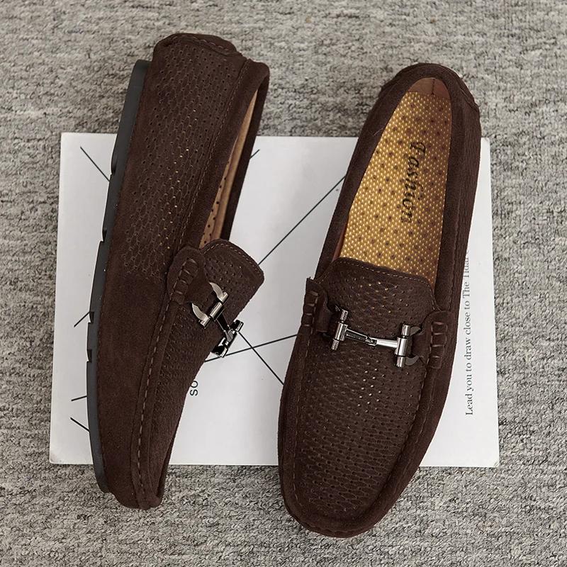 Fashion Size 37-46 Breathable Suede Leather Loafers Men Hot Sale Flat Men's Shoes Classic Driving Shoes Fashion Casual Summer Moccasins