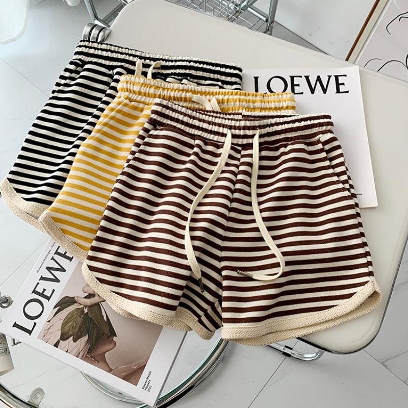 Gestreifte Shorts Damen Sommer High Waist Design Sinn Tragen Locker Weites Bein A-Linie Slim Sportlich Lässig