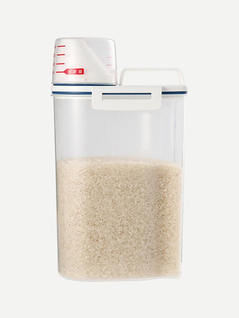 Japanese Airtight Storage Container - Plastic Rice & Grain Bin with Measuring Cup, Pet Food Canister (Anti-Moisture/Pest Proof)
