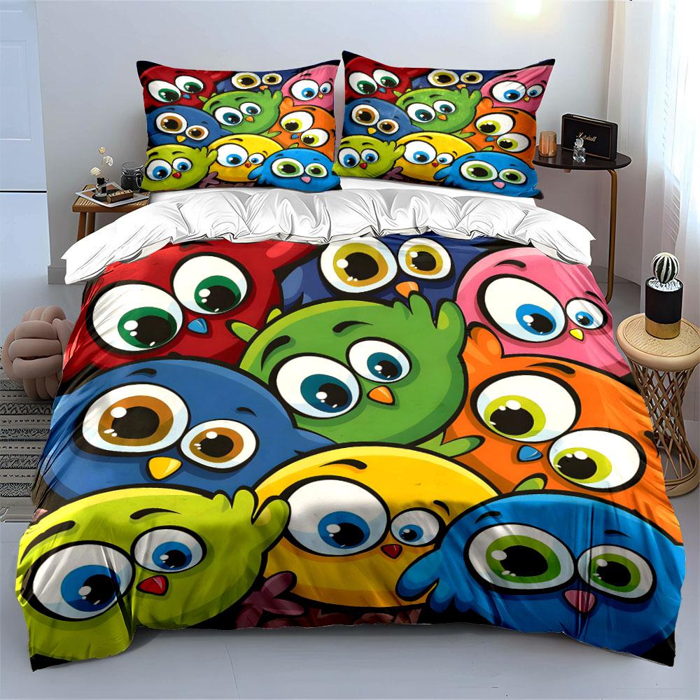 Colorful Cartoon Birds Set Decorations Multiple Sizes Kid'S And Adults' Bedroom Exquisite 3Pc Bedding Set, Gift