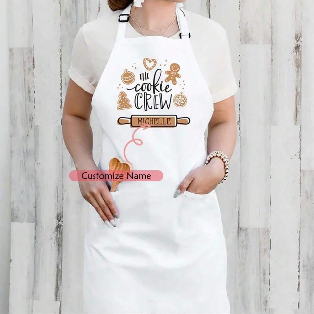Personalized Custom Christmas Cookie Crew baking apron Merry Xmas Holiday home kitchen decoration friend family Wife Mom Gift