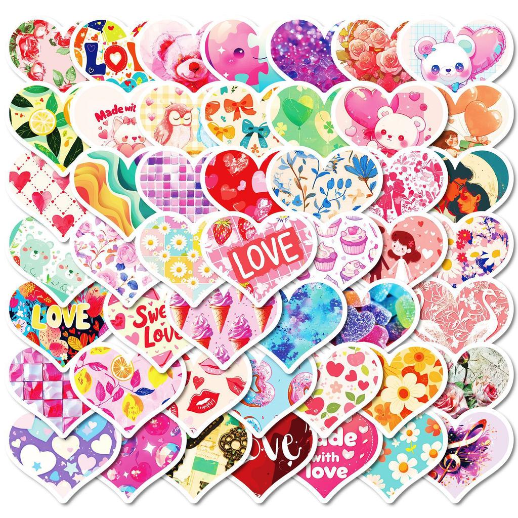 50 Autocollants Cœur Premium PP pour la Saint-Valentin Ordinateur Portable Réfrigérateur Skateboard Gobelet à Eau Autocollants Décoratifs Étanches
