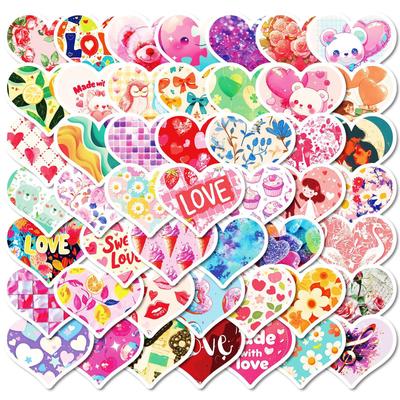 50 Valentine's Day PP Premium Heart Stickers Laptop Refrigerator Skateboard Water Cup Waterproof Decorative Stickers