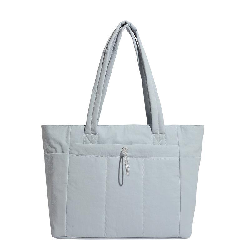 Large Capacity Nylon Tote Bag for Women Lightweight Shopping Shoulder Bag with Multiple Pockets and Zipper Closure for Daily Use
