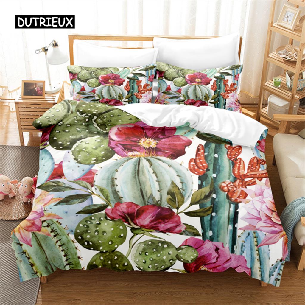 Tropischer Kaktus Bettwäsche Set Bettbezug Set 3D Bettwäsche Digitaldruck Bettwäsche Queen Size Bettwäsche Set Modisches Design