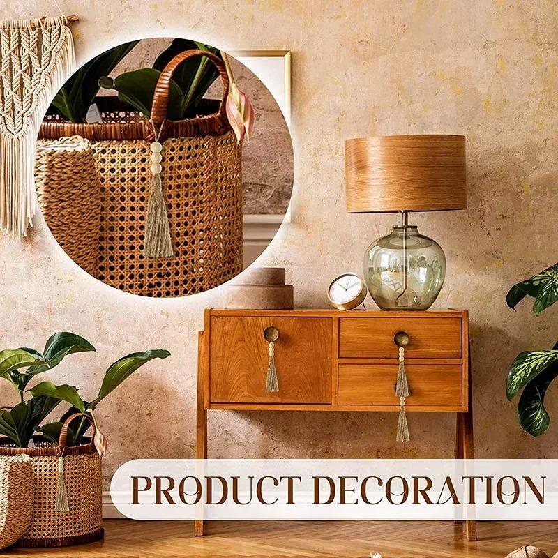 1/2/3Pcs Jute Tassel with 3 Wood Beads Natural Jute Rope Tassels Beaded Tassels for DIY Crafts Tassels Home Wedding Party Decor