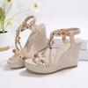 SyfIyno Summer Sandals Women's Fashion Open Toed Knitted Elastic Belt Slope Heel Thick Bottom High Heel Sandals Eleven Styles