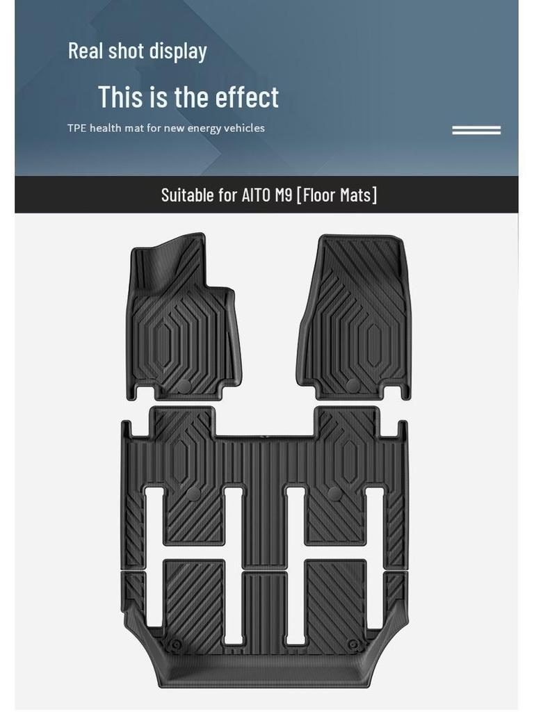 Eco-friendly TPE Car Mats Set for 2024-2025 AITO M9: Orange Floor, Seat Back, and Trunk Mats