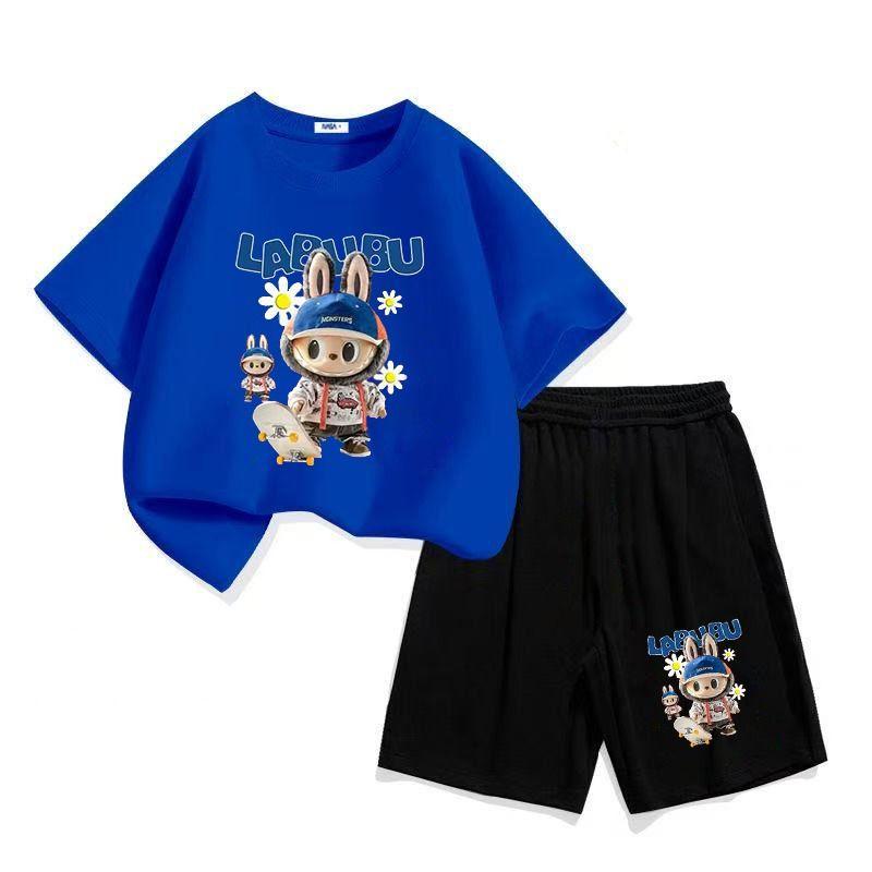 Summer LBB Cartoon Printed Fashionable Short-sleeved Children's Casual Two-piece Set