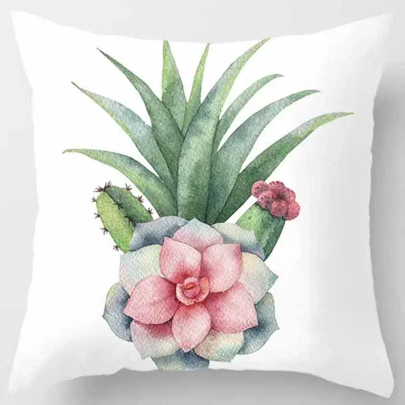Car Sofa Cushion Cover Botanical Cactus Print Square Pillowcase Bedroom Home Decor