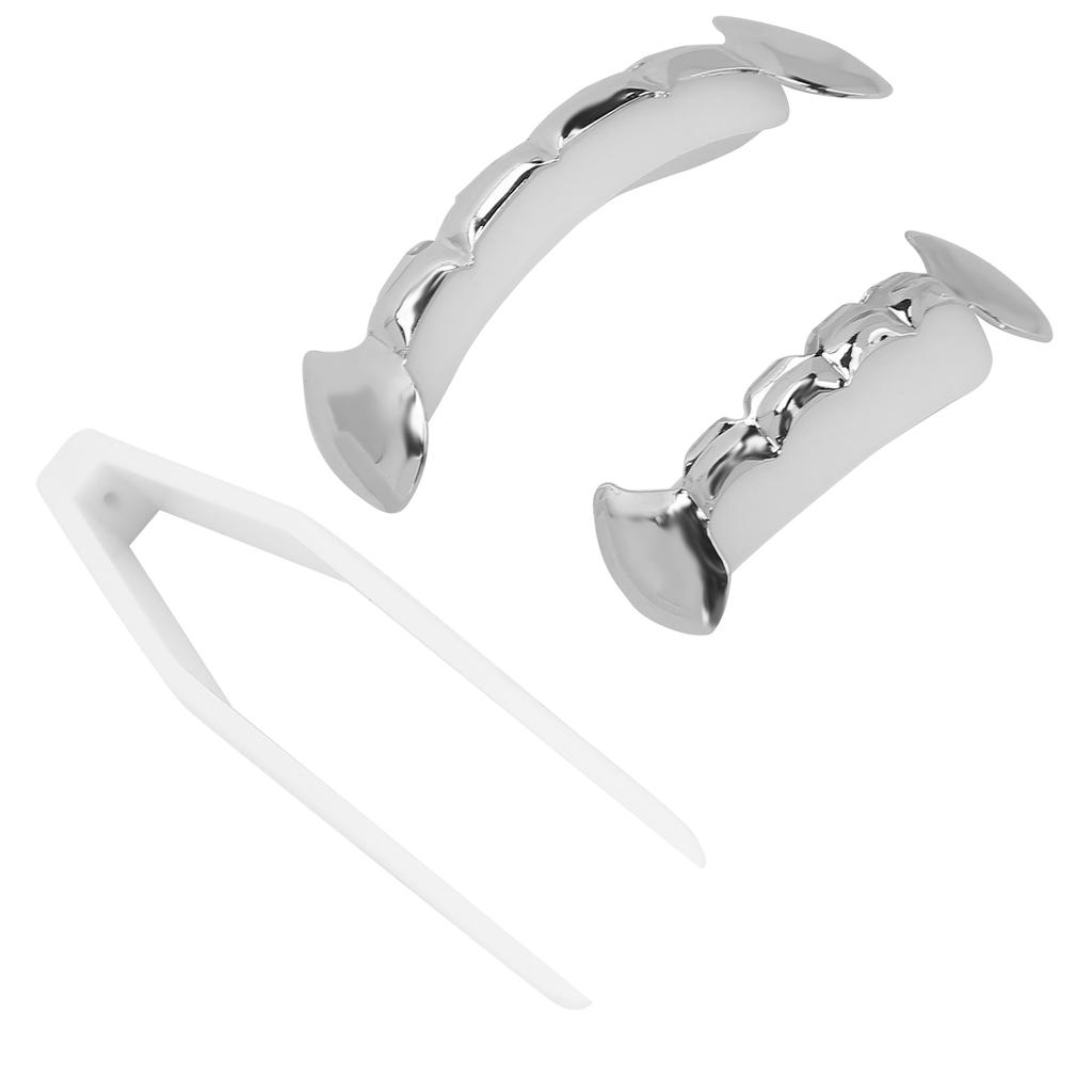 Hip Hop False Teeth Set Reusable Unfading Copper Halloween Festival Teeth Decoration Brace Silver