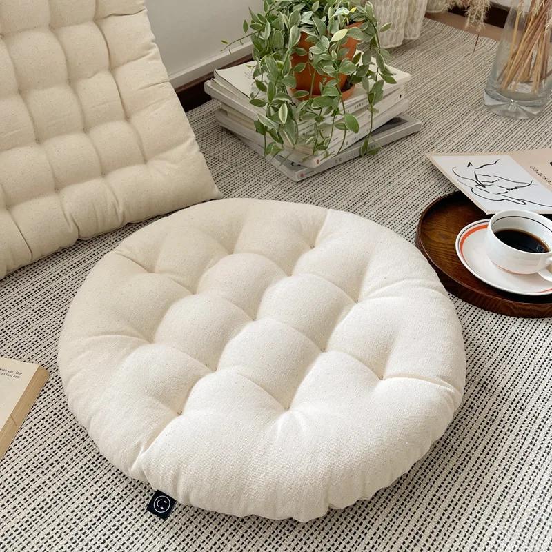 

High-end tatami round dining chair strap chair cushion Japanese simple white square seat cushion sedentary 40x40x6cm 1pcs