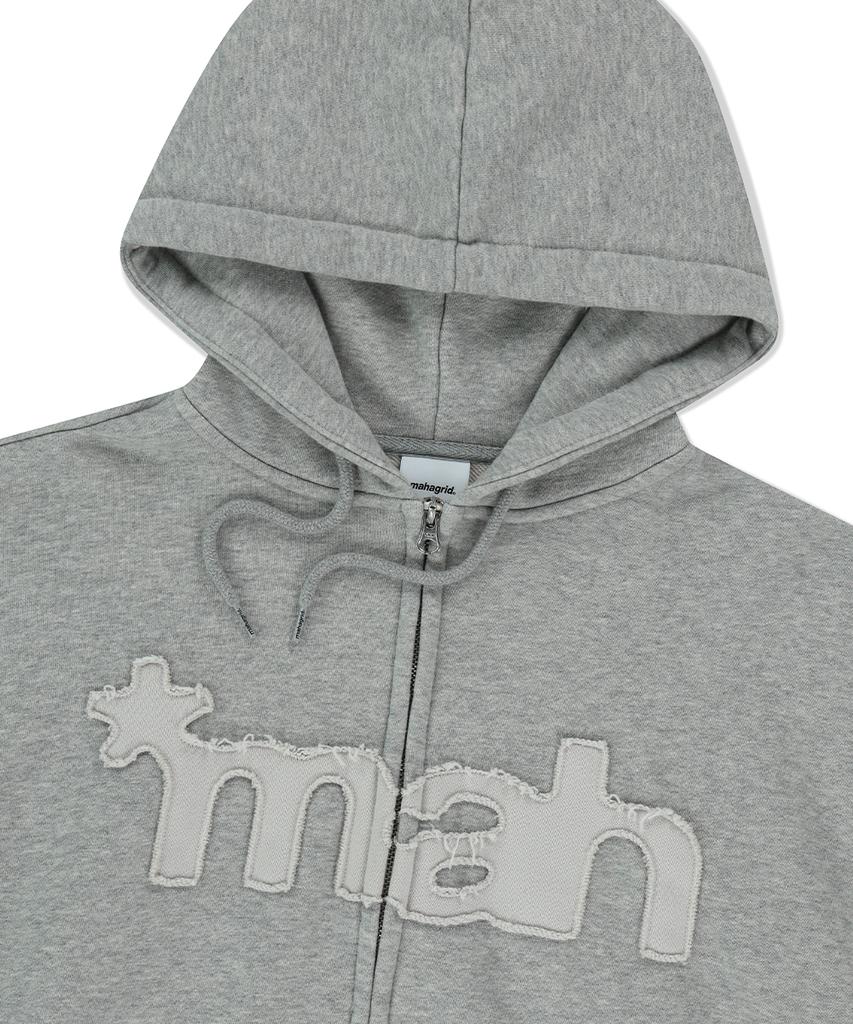 Mahagrid Mah Cut Off Applique Zip-Up Hoodie Gray(Mg2Fsmm492A)
