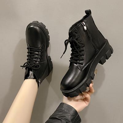 Korean Style Comfortable Mid-calf Side Zipper Women's Shoes Autumn and Winter New Fashion Thick-soled Lace-up Women's Boots