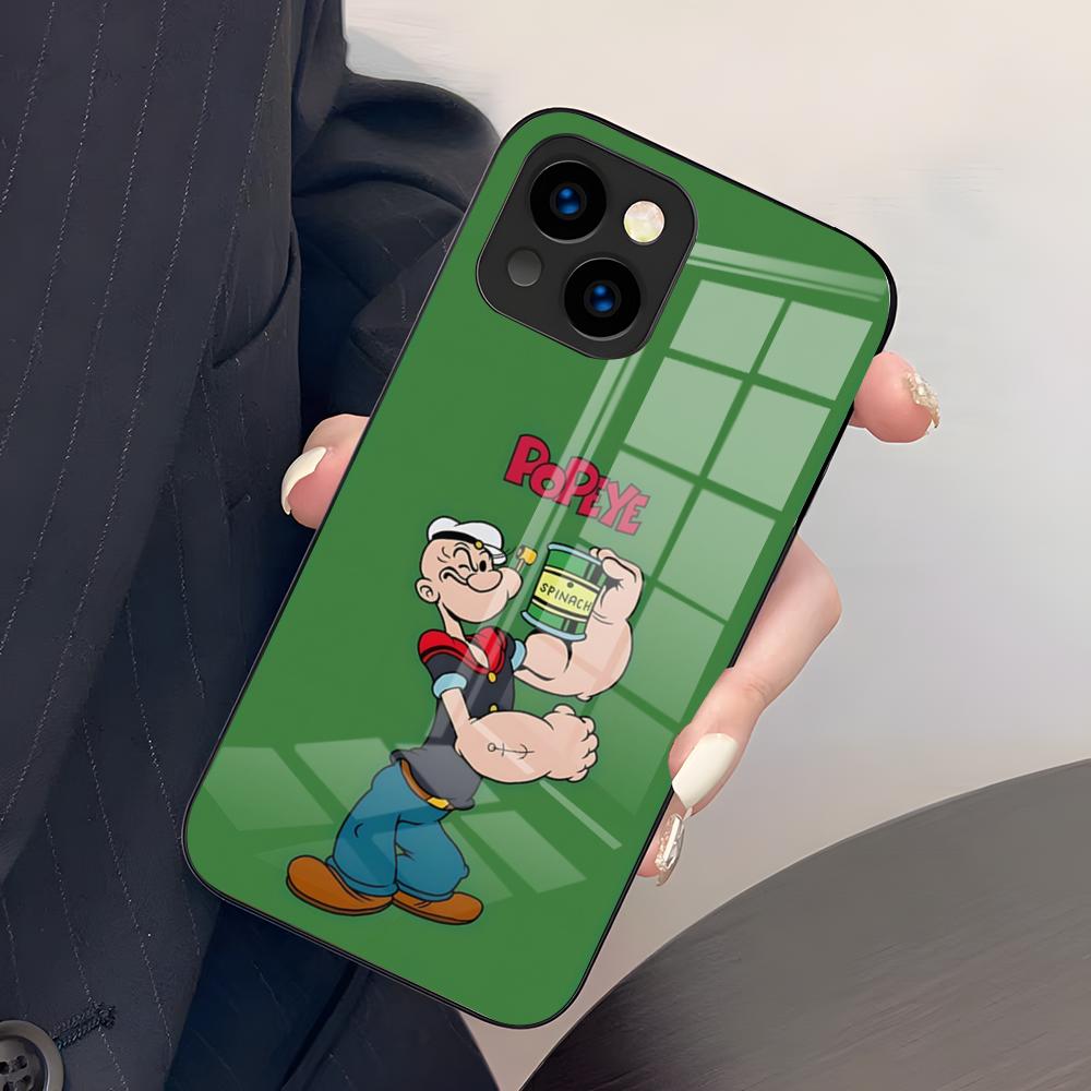 P-Popeyes The Sailor Phone Case For IPhone 17 Air 16 E Pro Max 15 14 13 Mini 12 Pro 11 Max Plus Black Glass Cover