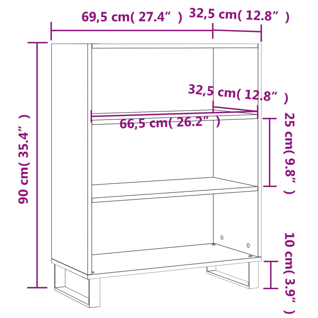 Grey Concrete Bookshelf 69.5 x 32.5 x 90 cm Engineered Wood