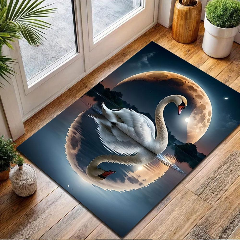 "Swan with Moonlit Reflection" Patterned carpet, non slip mat suitable for living room and bedroom sofas