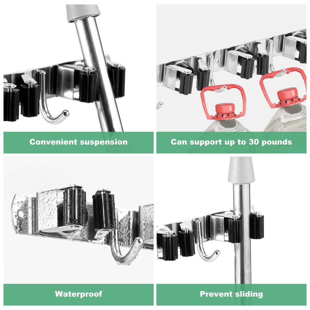 Mop and Broom Organizer Stainless Steel Broom Mop Holder Wall Mounted Strong Broom Mop Holder for Bathroom Kitchen Accessories