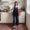 New Arrivals Open Run Women Casual Denim Romper Pintuck Shoulder Strap Top