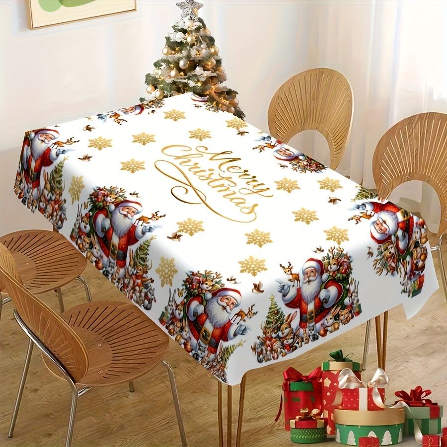 Christmas Tablecloth With Santa Snowflakes And Reindeer Winter Holiday Table Decor Festive Dining Room Cloth