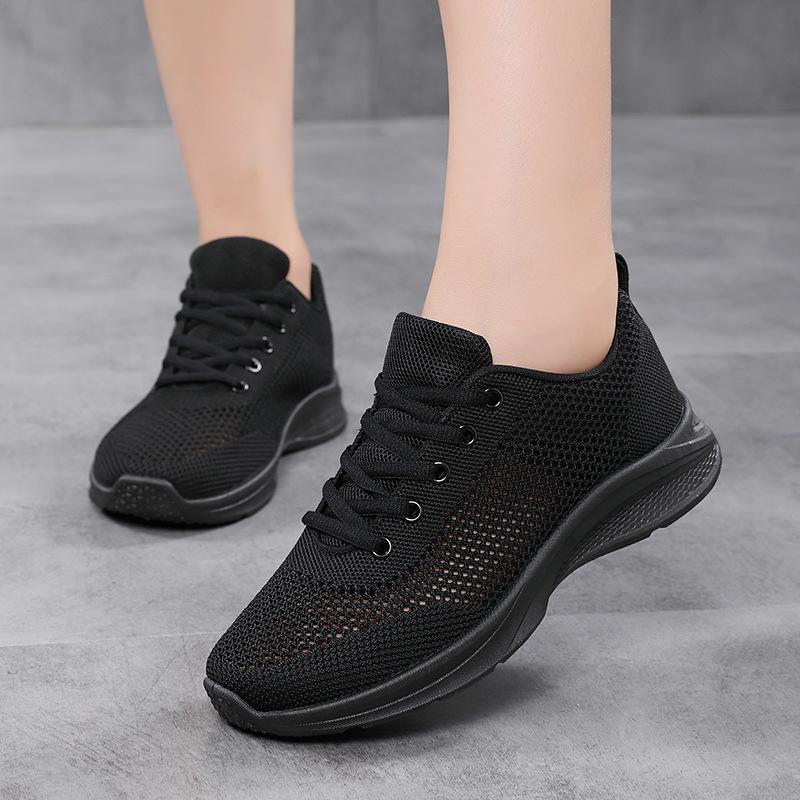 Spring and Autumn Women's Shoes Mesh Breathable Sneakers Women's Walking Casual Travel Shoes Lightweight Flying Weaving Student Running Shoes