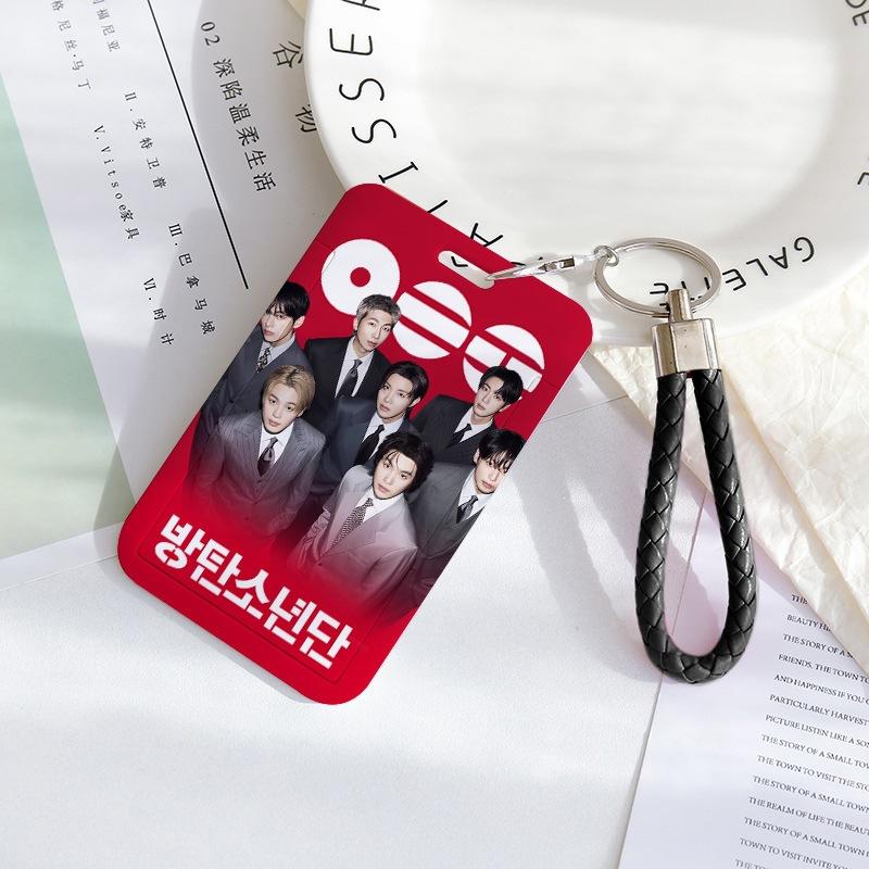 BTS Sliding Photocard Holder, Protective ID Badge Card Case with Braided Keychain Strap, Student Campus Bus Meal Card Protector Merch for ARMY