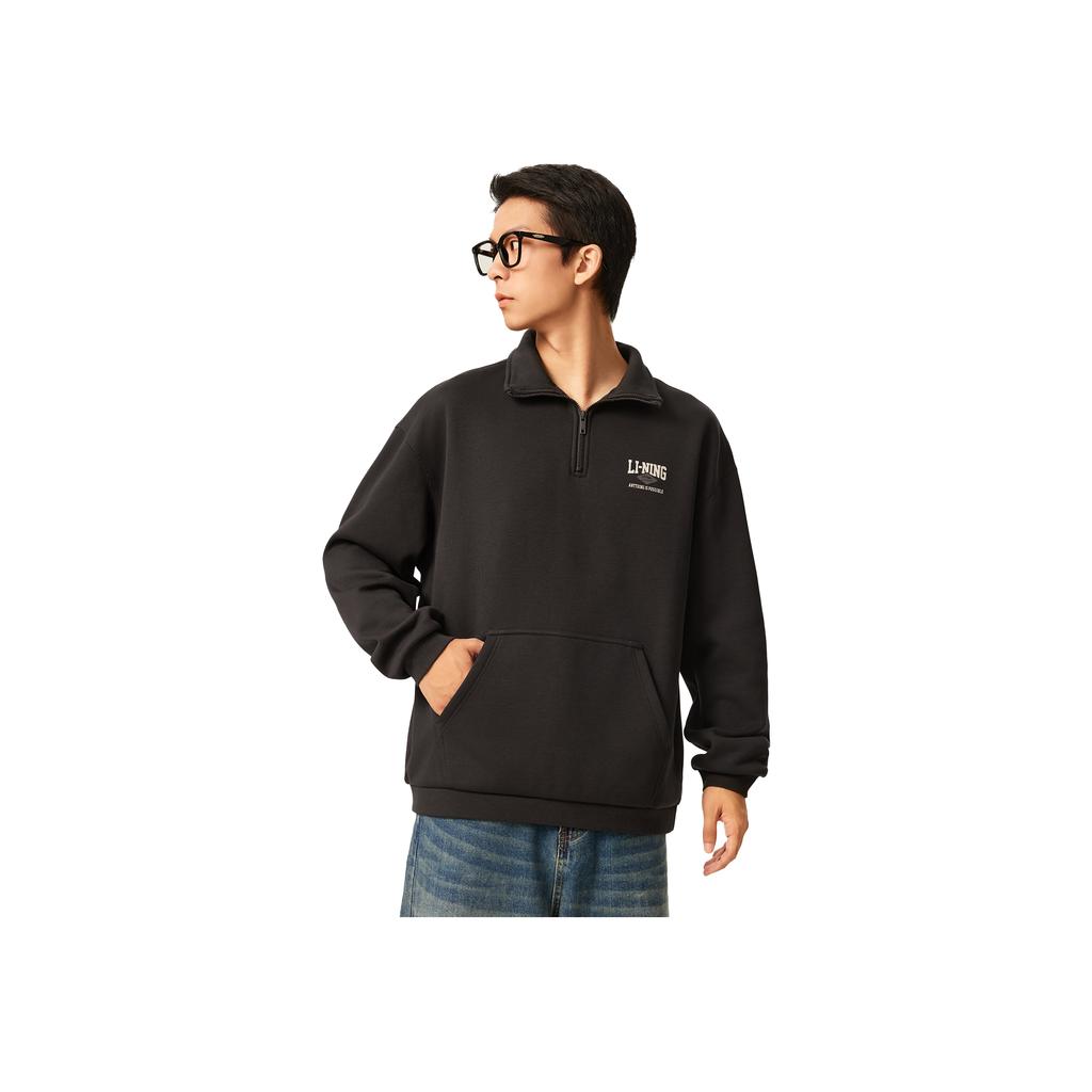 Li Ning Sports Lifestyle Series Loose Fit Stand Collar Couple Sweatshirt Unisex Sweatshirt AWDVE25-1