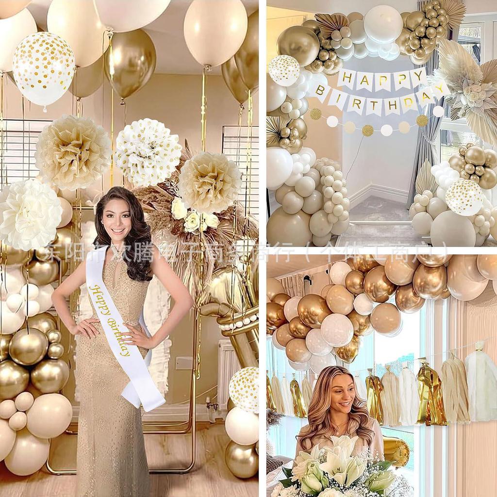 Gold & Grey Birthday Balloon Set with Tassel and Flag Decorations