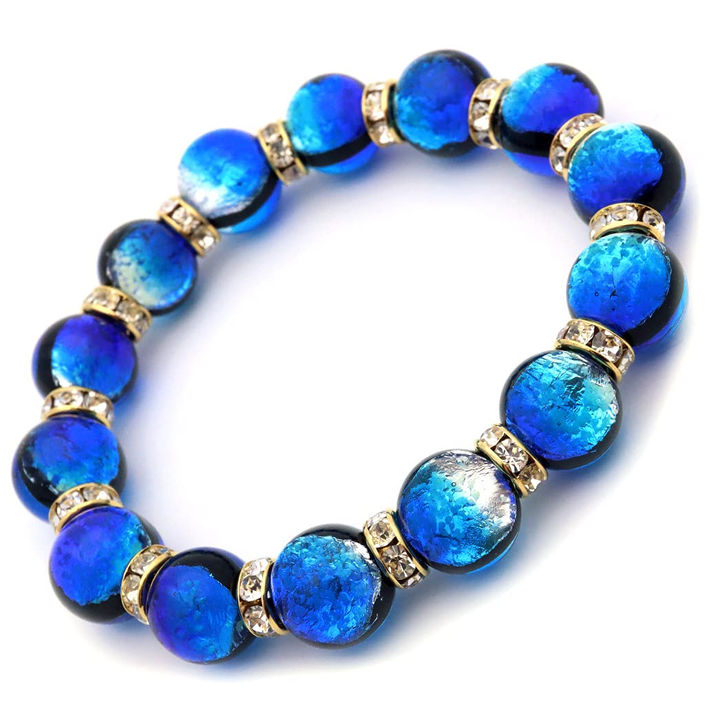 

[GOLD STONE] Glowing Firefly Glass Bracelet, Yonaguni Blue, 12mm, Sparkling Okinawa Power Stone, Inner Circumference: Approx. 21cm