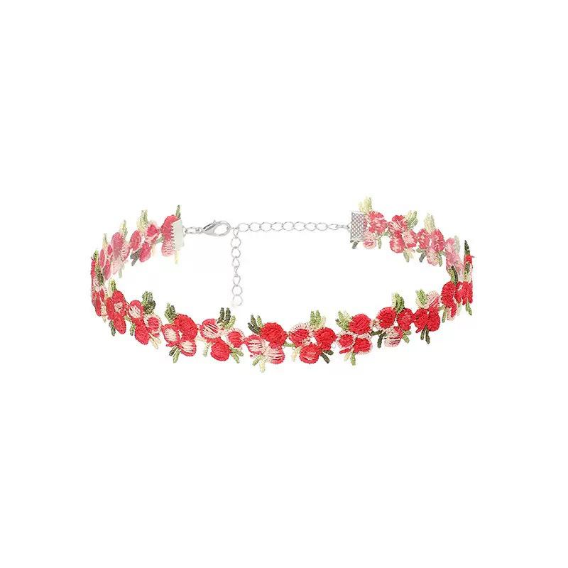 Pfirsichrosa Spitzenblumen Choker-Halskette: Japanisch & Koreanisch Mori-Stil