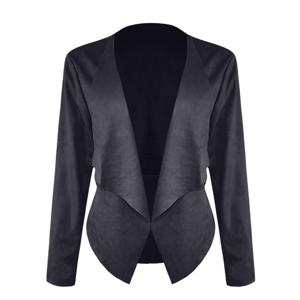 Women's Fasion Casual Loose Solid Color Long-sleeved Imitation Deerskin Drape Irregular Hem Cardigan Short Coat