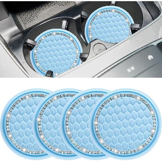 Amooca Car Cup Coaster 4 Pack Universal Non-Slip Cup Holders Ert Coasters Bling Crystal Rhinestone Car Interior Accessories Black Flower