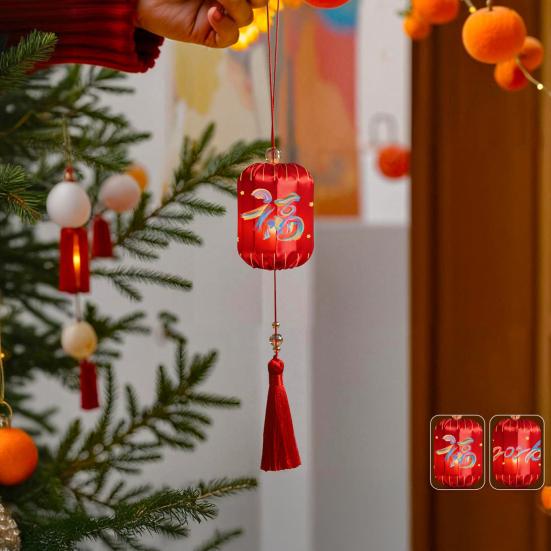 Chinese New Year Hanging Lanterns Small Lighted Red Lantern with Tassel for New Year Spring Festival Wedding Party Decor