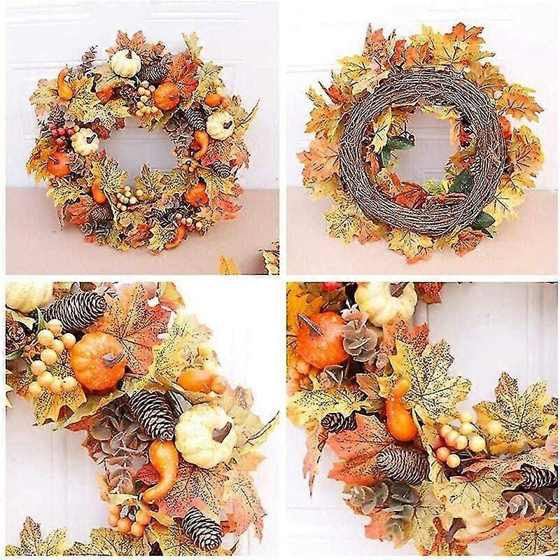 Artificial Fall Wreath With Pumpkin Bell And Berries For Halloween