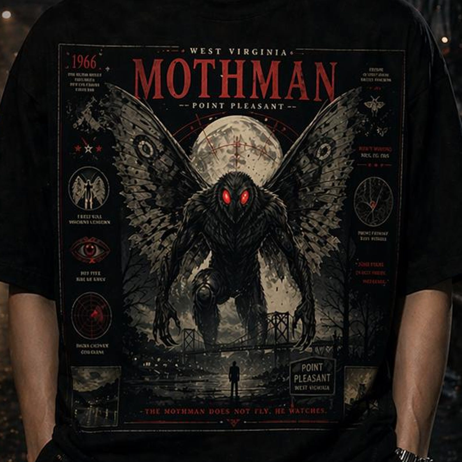 Mothman Shirt Vintage Cryptid Tee: Point Pleasant Legend, Bold Retro Style | Premium Cotton, Comfortable Fit | Unisex Sizes M