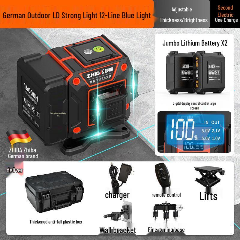 12-Line High Precision Green Infrared Level with Automatic Outdoor Wall Sticking and Self-Leveling