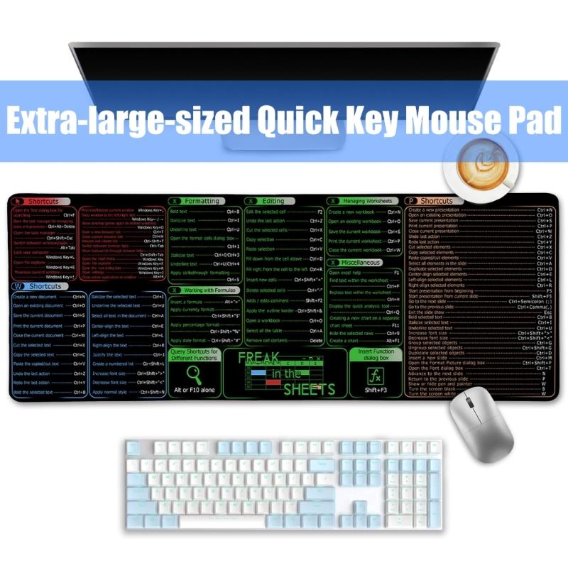 Large Keyboards Mouse Pad Featuring Excels Word Shortcut for Office Software Use and Gaming with Waterproof