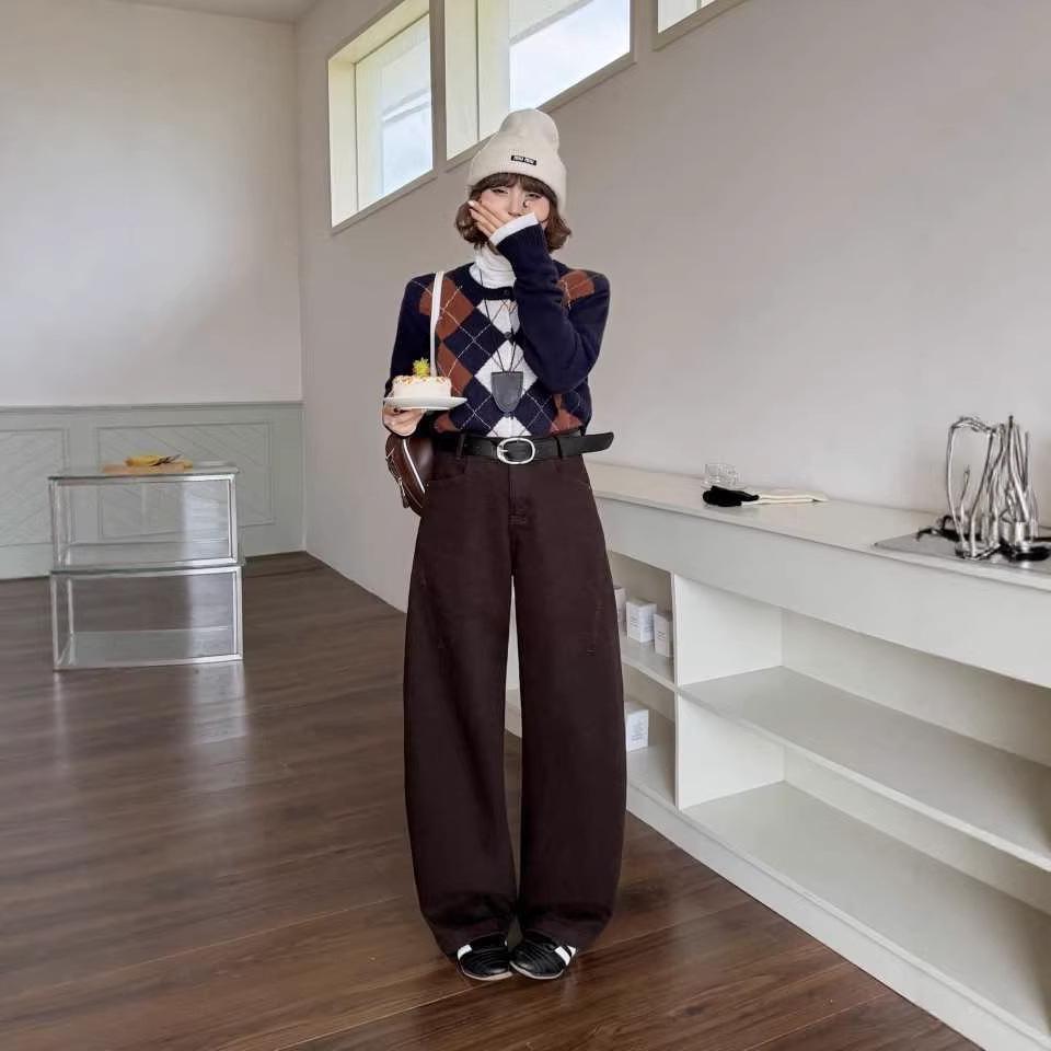 

Brown Velvet-Lined Curved-Leg Pants Size 30 коричневый