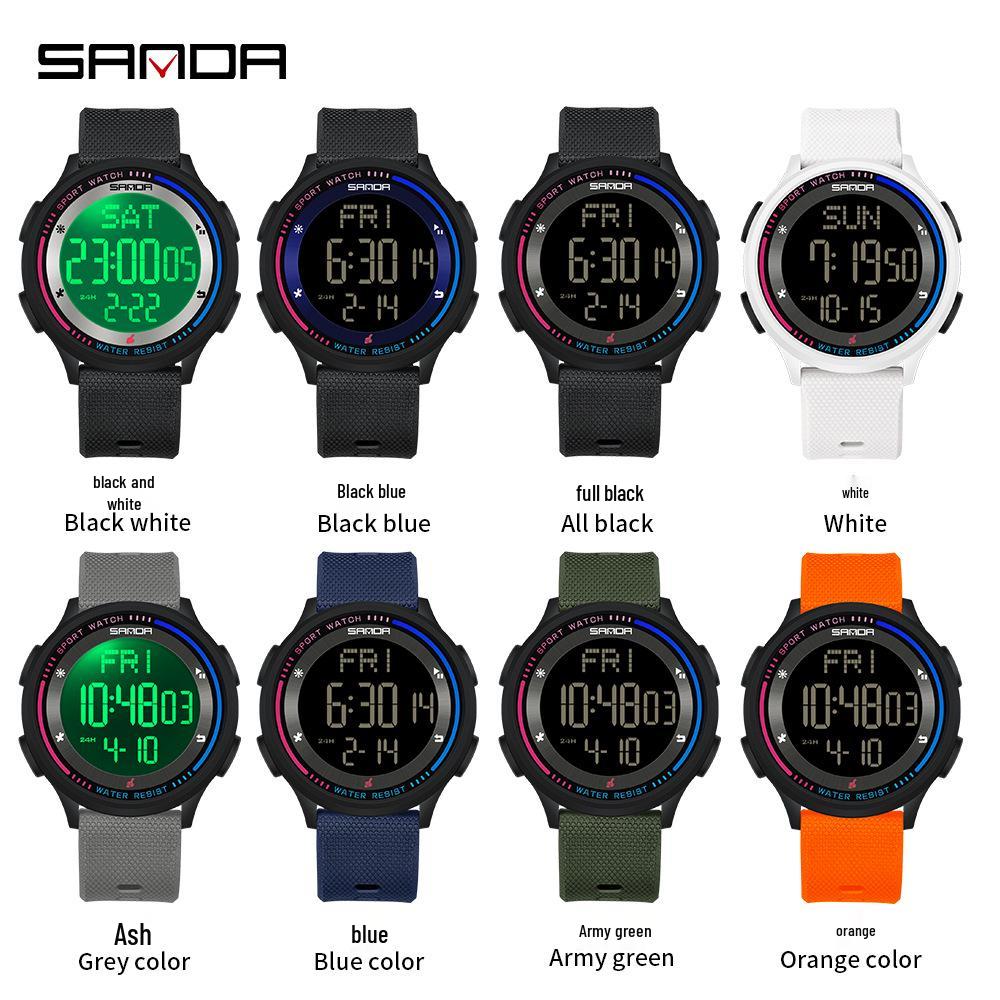 SANDA Unisex Luminous Waterproof Thin Large Screen Multifunction Electronic Wristwatch