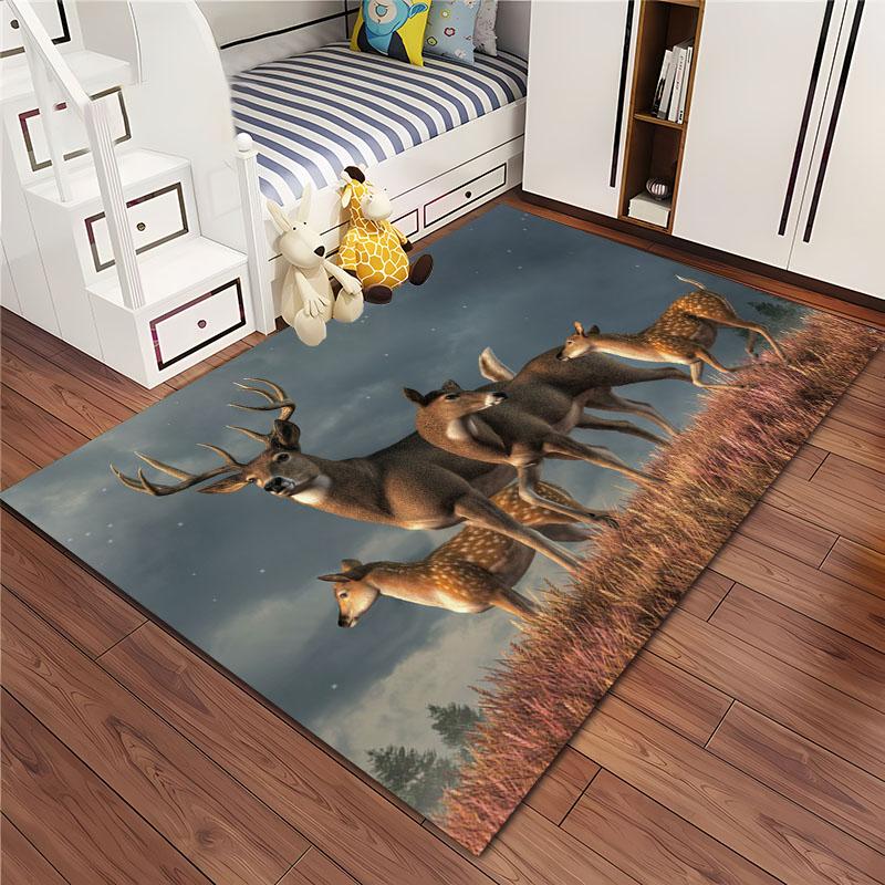 Sika Deer 3D Art Carpet, Living Room and Bedroom Household Items, Children's Room Sofa Mats, Doormat Floor  Anti-slip Rug, Gifts