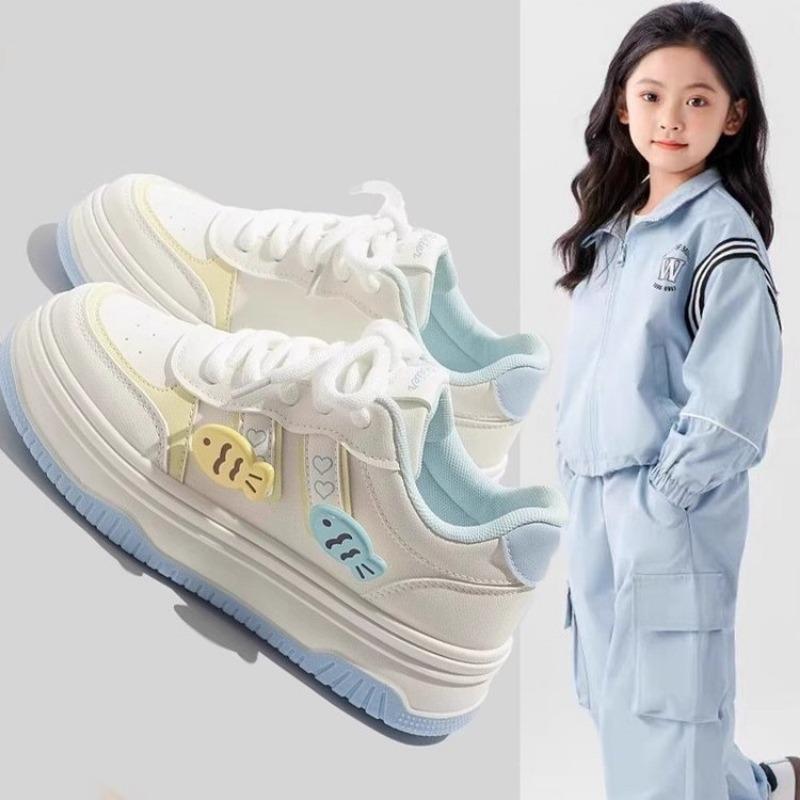 Girls Casual Breathable Low Top Sports Sneakers Children Running Board White Shoes