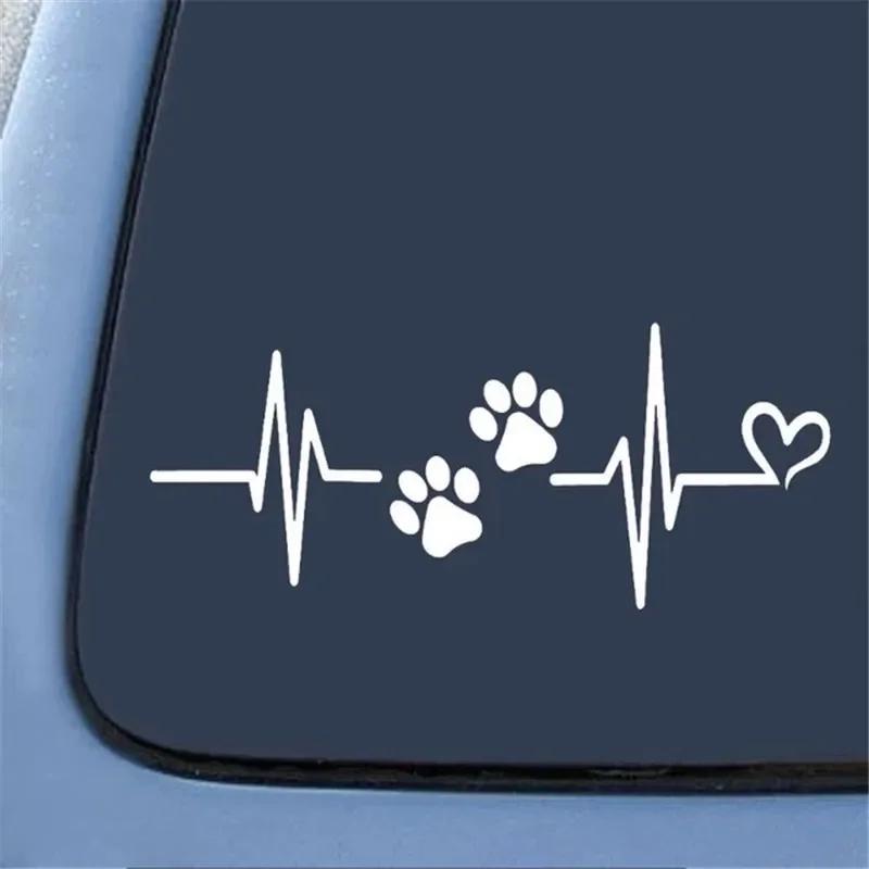 EKG Liebe Hund Pfotenabdruck Aufkleber Auto Fenster Laptop Dekoration Elektrokardiogramm Hund Kreativ Cartoon Niedlich Schwarz/Weiß Zubehör