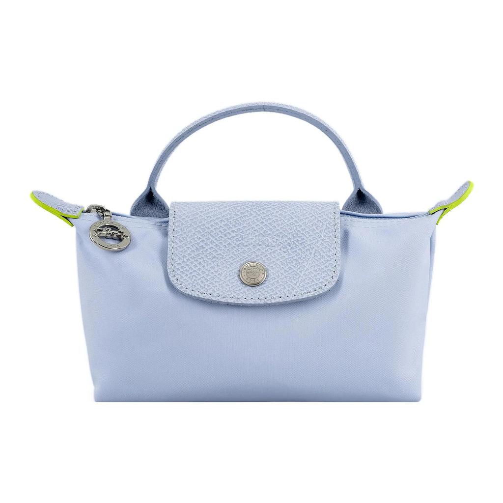 LONGCHAMP Le Pliage Green Cow Leather Trim Dumpling Bag Handbag Small Women's Light Blue (Unisex) Handbags 34175919P79