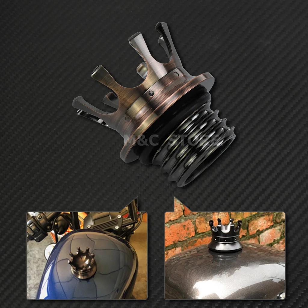 Mactions Crown Style Vented Fuel Tank Cap Gas Cap For Harley Sportster XL 883 1200 Touring Road King Dyna Softail Custom